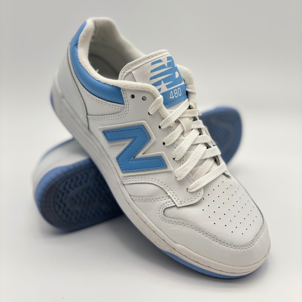 New Balance 480 Mens 9 White‎ Light Blue Leather Low Top Sneakers BB480LGT